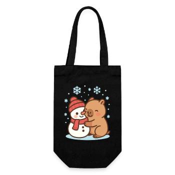 Capybara umarmt Schneemann im Winter - Geschenkbeutel für Flaschen - Schwarz - Vorne