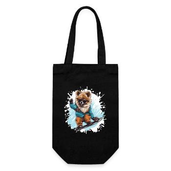 Pomeranian Hund Snowboard - Geschenkbeutel für Flaschen - Schwarz - Vorne