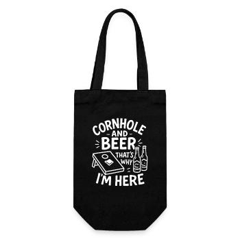 Cornhole und Bier – Darum bin ich hier - Geschenkbeutel für Flaschen - Schwarz - Vorne