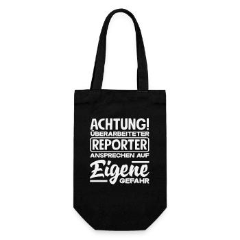 Achtung Überarbeiteter Reporter Journalist - Geschenkbeutel für Flaschen - Schwarz - Vorne