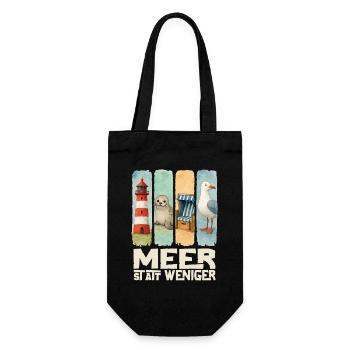 Moin Leuchtturm Robbe Strandkorb Möwe Küste - Geschenkbeutel für Flaschen - Schwarz - Vorne