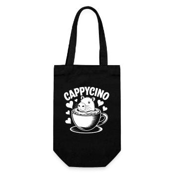  CAPPYCINO Capybara Im Cappuccino Kaffee Humor - Geschenkbeutel für Flaschen - Schwarz - Vorne