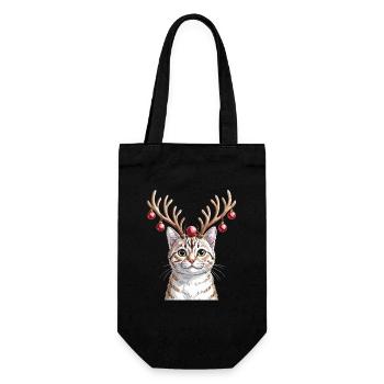 Weihnachtliche Katze Mit Geweih Und Kugeln - Geschenkbeutel für Flaschen - Schwarz - Vorne