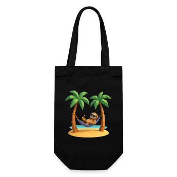 Entspanntes Faultier in Hängematte am Strand zwisc - Geschenkbeutel für Flaschen - Schwarz - Vorne