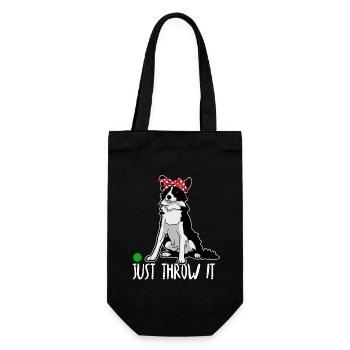 Just Throw It Border Collie Hund Mütter und Väter - Geschenkbeutel für Flaschen - Schwarz - Vorne