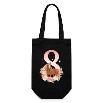 8th Birthday Girl, Horse, Pony, 8 Years Old - Gift Bag for Bottles - black - Front
