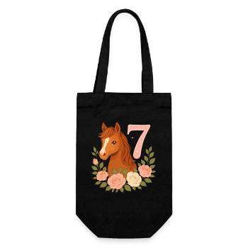 7th Birthday Girl, Horse, Pony, 7 Years Old - Gift Bag for Bottles - black - Front