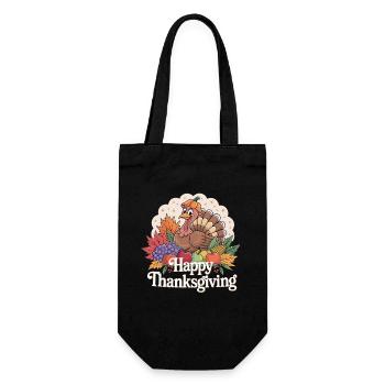 Fröhliches Thanksgiving Truthahn Herbstmotiv - Geschenkbeutel für Flaschen - Schwarz - Vorne