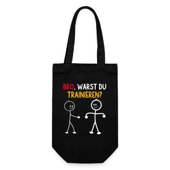 Strichmännchen WARST DU TRAINIEREN LUSTIG - Geschenkbeutel für Flaschen - Schwarz - Vorne