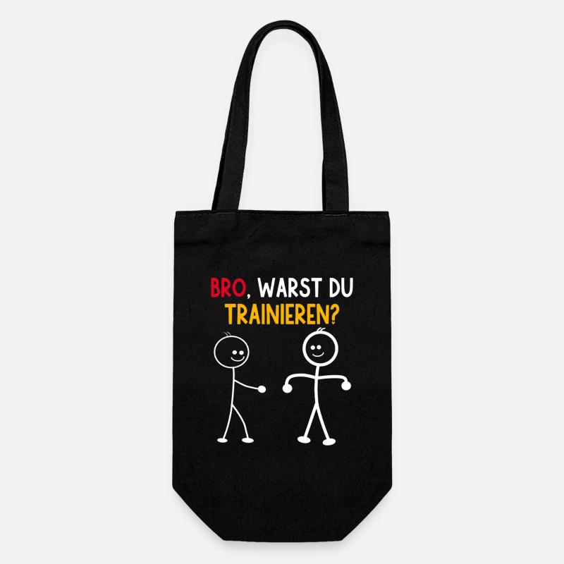 Strichmännchen WARST DU TRAINIEREN LUSTIG - Geschenkbeutel für Flaschen - Schwarz