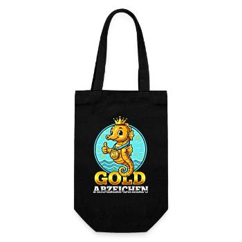 Seepferdchen Gold Abzeichen Schwimmen Leistung - Geschenkbeutel für Flaschen - Schwarz - Vorne