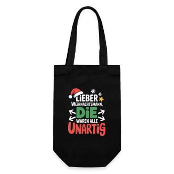 Unartig kommt der Weihnachtsmann - Geschenkbeutel für Flaschen - Schwarz - Vorne