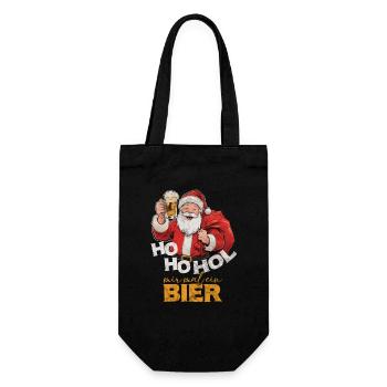 Ho ho Hol mir mal ein Bier Weihnachtsmann - Geschenkbeutel für Flaschen - Schwarz - Vorne