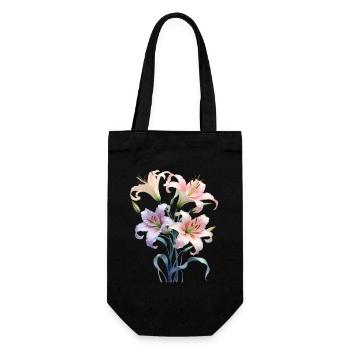 Pastell Lilienstrauß - Geschenkbeutel für Flaschen - Schwarz - Vorne