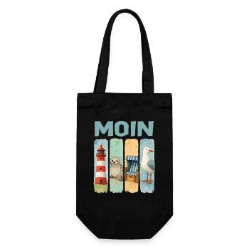 Moin Leuchtturm Robbe Strandkorb Möwe Küste - Geschenkbeutel für Flaschen - Schwarz - Vorne