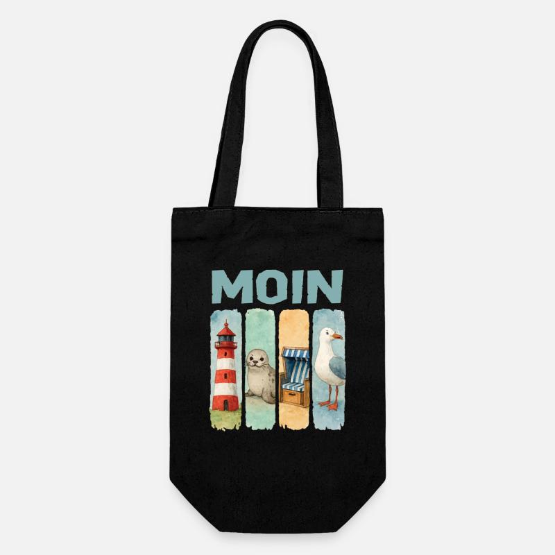 Moin Leuchtturm Robbe Strandkorb Möwe Küste - Geschenkbeutel für Flaschen - Schwarz