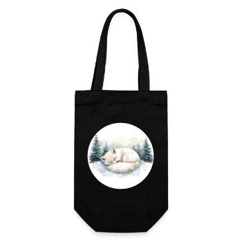 Polarfuchs Schneeschlaf Aquarell - Geschenkbeutel für Flaschen - Schwarz - Vorne