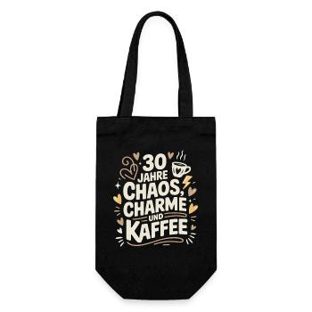 Chaos Charme Kaffee 30 Jahre - Geschenkbeutel für Flaschen - Schwarz - Vorne