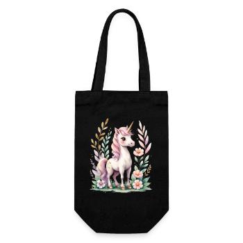 Pastell Einhorn mit Blütenrahmen - Geschenkbeutel für Flaschen - Schwarz - Vorne