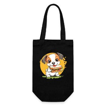 Little dog enjoying burger - Gift Bag for Bottles - black - Front
