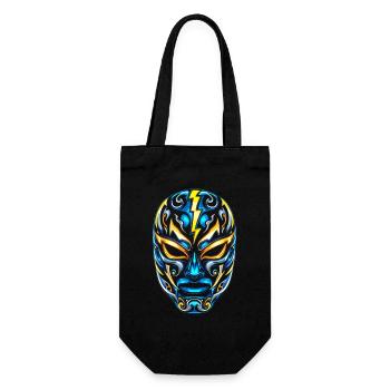 Blitzmasken Lucha Neon Blau Gold - Geschenkbeutel für Flaschen - Schwarz - Vorne