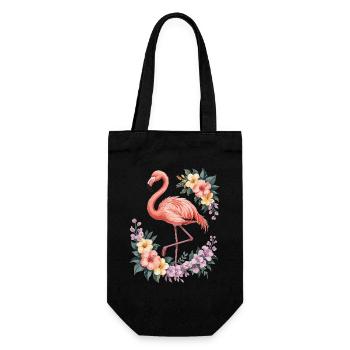 Tropical flamingo with flowers - Gift Bag for Bottles - black - Front