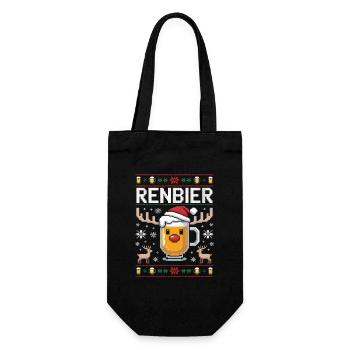 Rentier Bier Pixel Weihnacht - Geschenkbeutel für Flaschen - Schwarz - Vorne