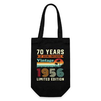 70 Jahre 1956 Vintage Retro Geburtstagsgeschenk - Geschenkbeutel für Flaschen - Schwarz - Vorne
