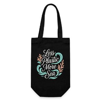 Less Plastic More Sea – Environment & Ocean Protection - Gift Bag for Bottles - black - Front