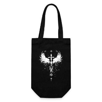 Goth Kreuz mit Engelflügel Gothic - Geschenkbeutel für Flaschen - Schwarz - Vorne