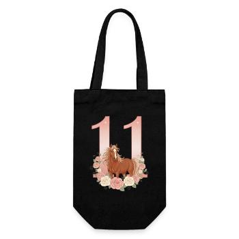 11th Birthday Girl, Horse, Pony, 11 Years Old - Gift Bag for Bottles - black - Front