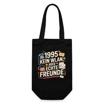 1995 Kein WLAN Aber Echte Freunde - Geschenkbeutel für Flaschen - Schwarz - Vorne