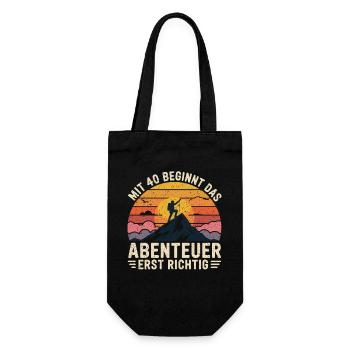 Abenteuer Erst Jetzt – Bergwanderer 40 Jahre - Geschenkbeutel für Flaschen - Schwarz - Vorne