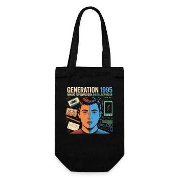 Generation 1995: Analog trifft Digital - Geschenkbeutel für Flaschen - Schwarz - Vorne