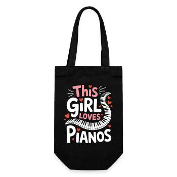 Klavier Spruch Mädchen Lustiges Klavier Geschenk - Geschenkbeutel für Flaschen - Schwarz - Vorne