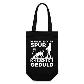 Mein Hund sucht die Spur - Ich suche die Geduld - Geschenkbeutel für Flaschen - Schwarz - Vorne