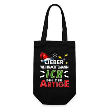 WEIHNACHTSMANN ICH BIN DER ARTIGE - Geschenkbeutel für Flaschen - Schwarz - Vorne