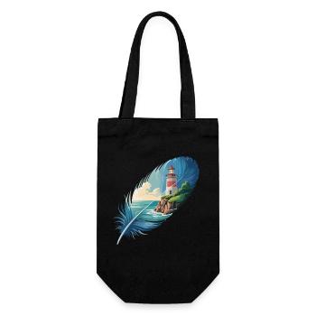 Lighthouse in Feather Landscape Painting - Gift Bag for Bottles - black - Front