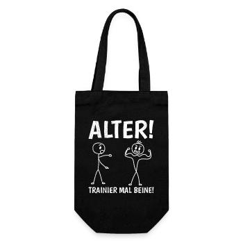 Strichmännchen TRAINIER MAL BEINE Lustiges - Geschenkbeutel für Flaschen - Schwarz - Vorne