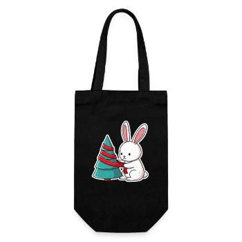 Rabbit ties tree with red ribbon - Gift Bag for Bottles - black - Front
