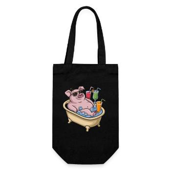 Cochon relaxant dans le bain avec cocktails - Sac à bouteille - noir - Devant