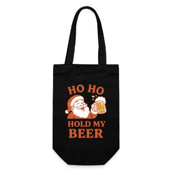 Ho Ho Hold My Beer Santa Humor Urlaub Spaß - Geschenkbeutel für Flaschen - Schwarz - Vorne