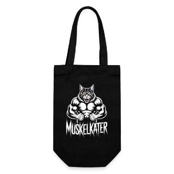 Muskulöser Muskelkater Cartoon Katze - Geschenkbeutel für Flaschen - Schwarz - Vorne