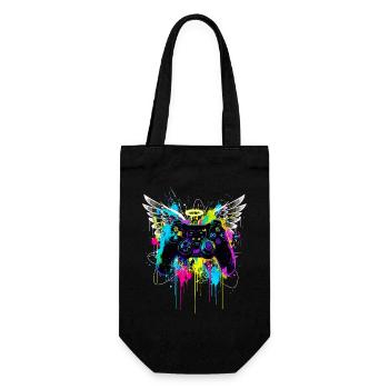 Gaming Controller Flügel Streetart Farbspritzer - Geschenkbeutel für Flaschen - Schwarz - Vorne
