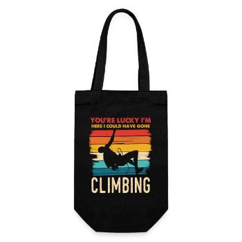 Kletterglück Spruch Hier Klettern - Geschenkbeutel für Flaschen - Schwarz - Vorne
