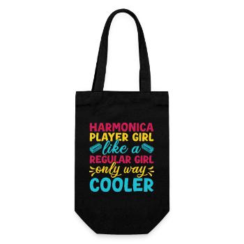 Funny Harmonica Player Girl Like A Regular Girl - Geschenkbeutel für Flaschen - Schwarz - Vorne