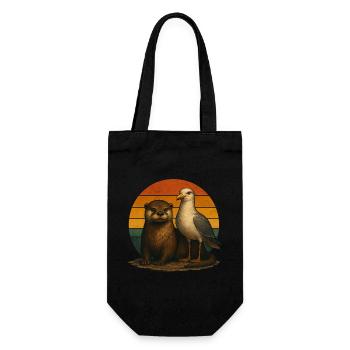 Otter, mouettes, amoureux rétro des animaux - Sac à bouteille - noir - Devant