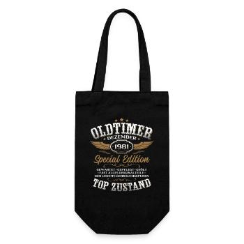 44. Geburtstag Geschenk Oldtimer Dezember 1981 - Geschenkbeutel für Flaschen - Schwarz - Vorne