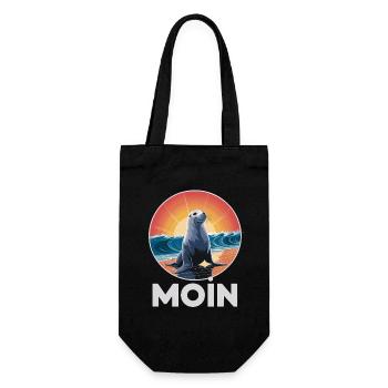  MOIN Seehund Nordsee Wellen Sonnenuntergang - Geschenkbeutel für Flaschen - Schwarz - Vorne