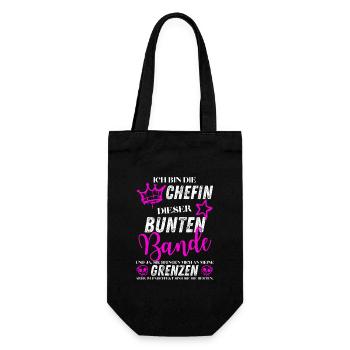 Chefin dieser bunten Bande – Lustiger Spruch - Geschenkbeutel für Flaschen - Schwarz - Vorne
